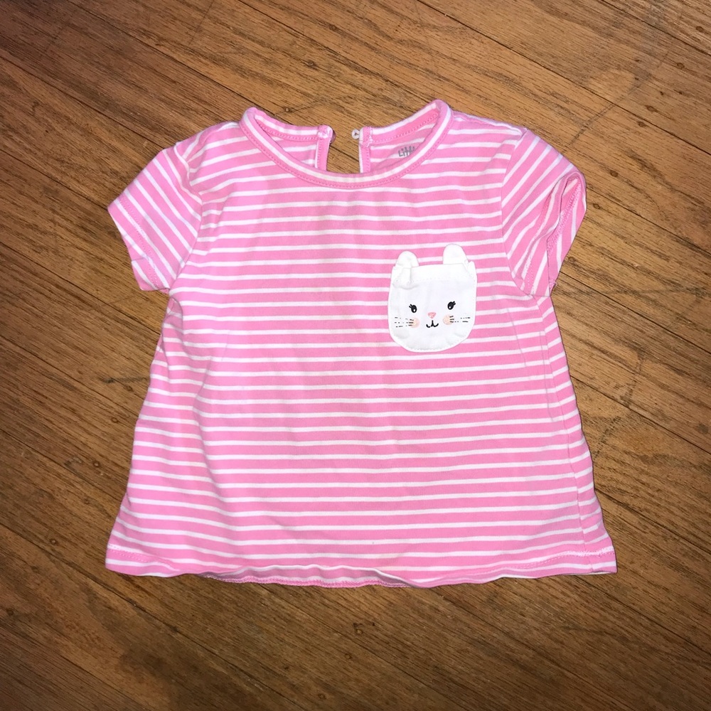 5/$15🌷 Kitty Pocket Striped T-Shirt